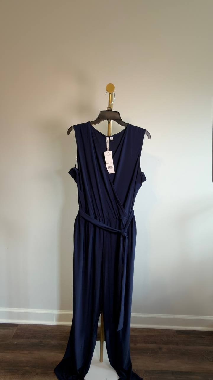 NY Collection Plus Size Sleeveless Belted Jumpsuit Women’s 3X Navy NWT $59.95
