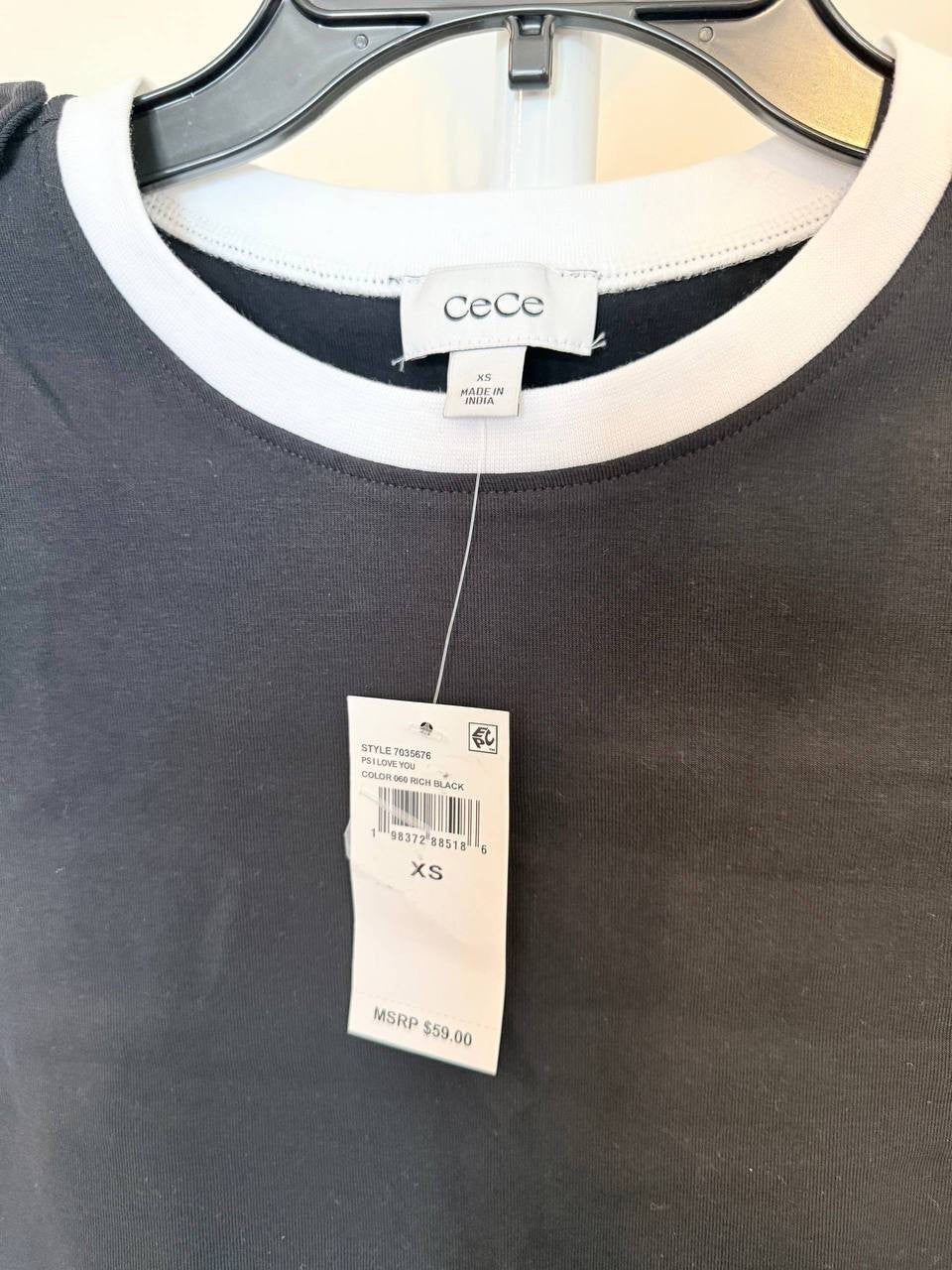 CeCe Button‑Shoulder Contrast‑Trim T‑Shirt – SizeXS – NWT – $59