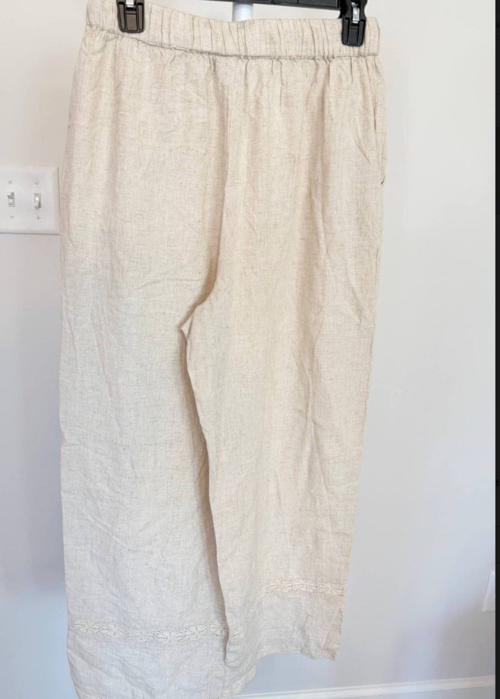 And Now This Petite Linen‑Blend Lace‑Inset Wide‑Leg Pants –Beige–Size PL–NWT–$59