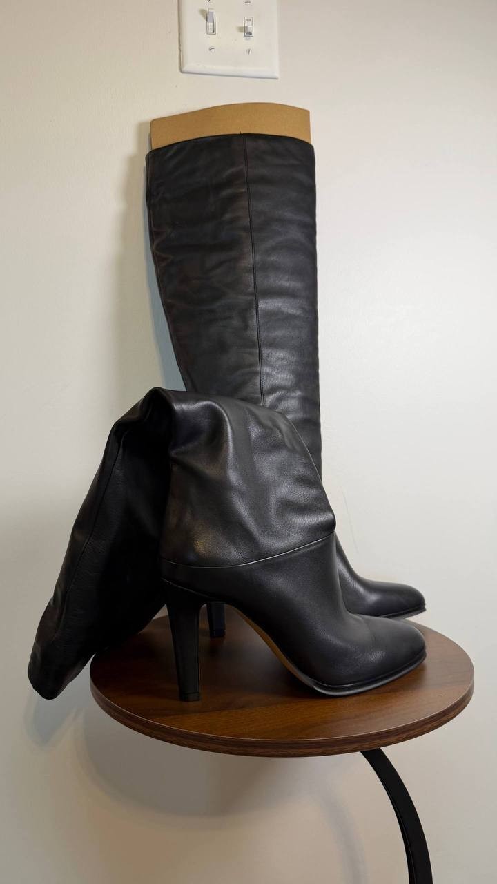 Vince Camuto Sorina Boots 9.5M Black Leather Tall Almond Toe New In Box msrp$269