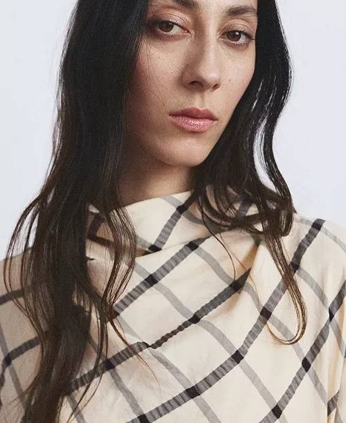 Mango Women’s Draped Neckline Checked Dress Beige XL NWT $100