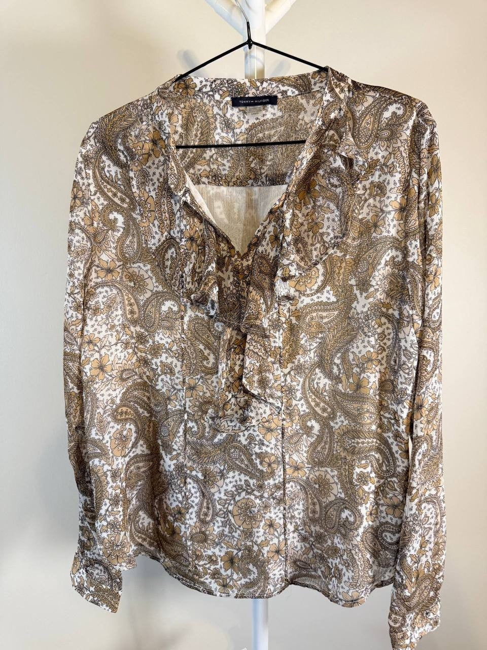 Tommy Hilfiger Paisley‑Print Ruffled Blouse – Long Sleeve – L – NWOT