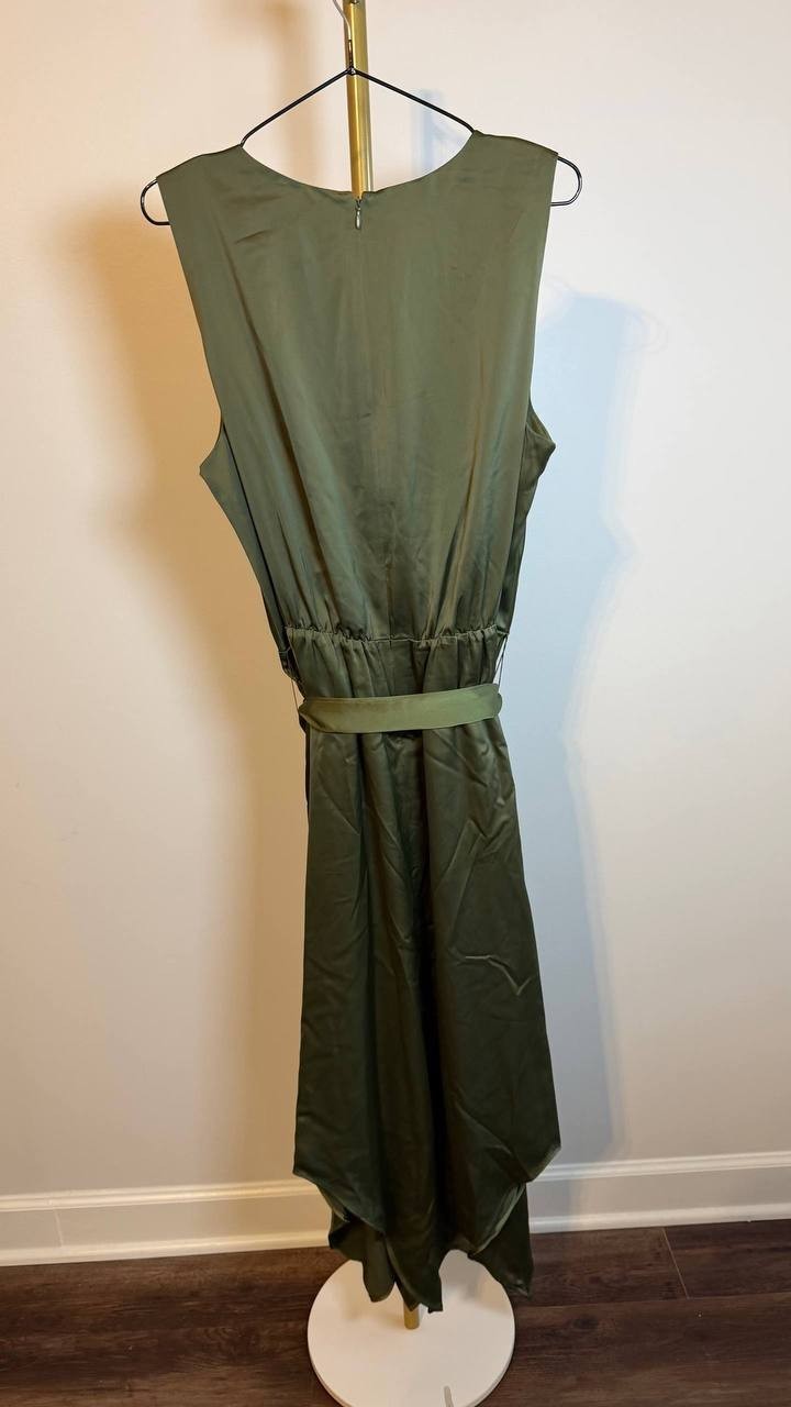 Anne Klein Surplice Handkerchief-Hem Sleeveless Midi Dress Green 16 NWT $129