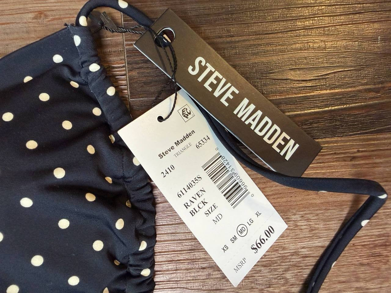 Steve Madden Triangle Swim Top Raven Black MD NWT $66