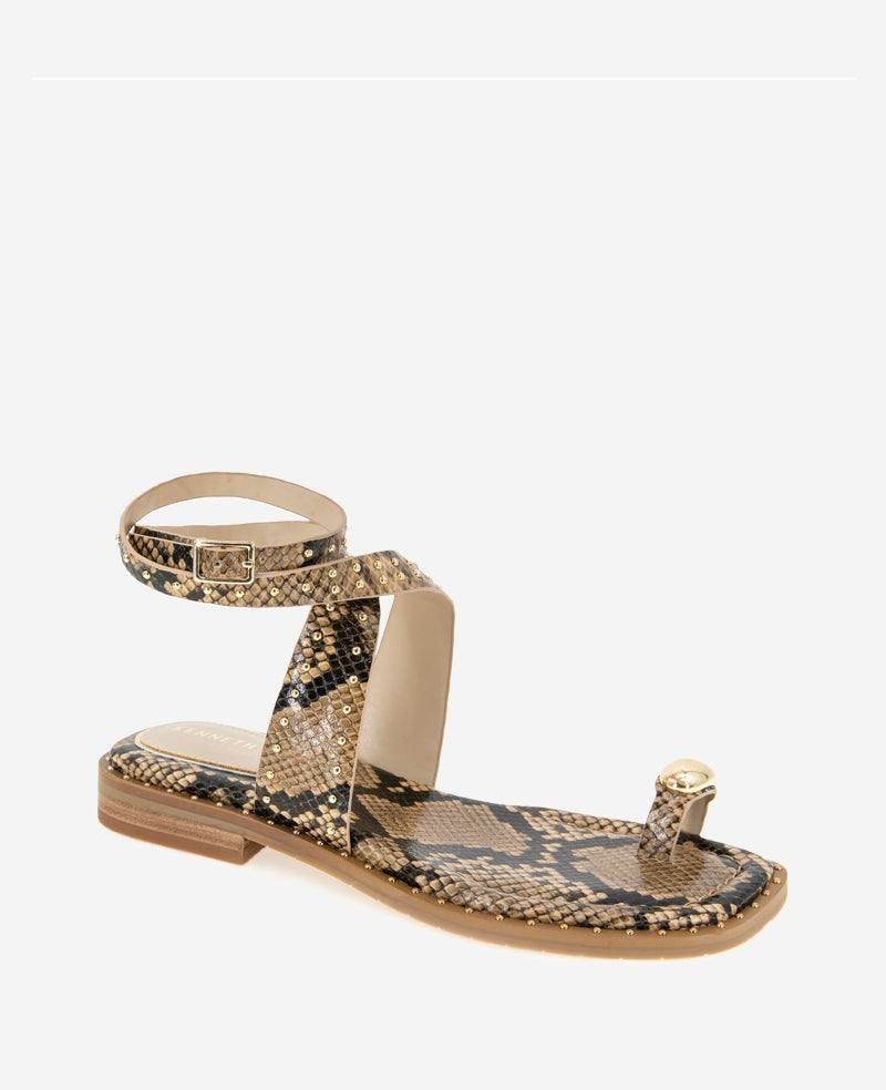 Kenneth Cole Raven Snake Print Studded Sandals 8M Leather Pre‑Owned w/ Box $129
