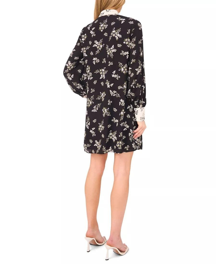 CeCe High Tie‑Neck Long‑Sleeve Button‑Down Dress– Size M – NWT –$119
