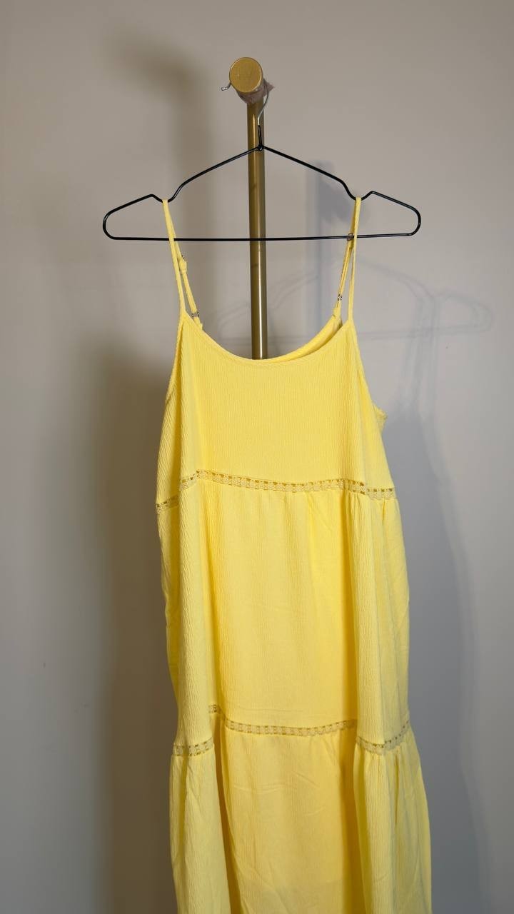 White Mark Scoop Neck Tiered Ruffle Midi Dress Yellow XL NWOT $76