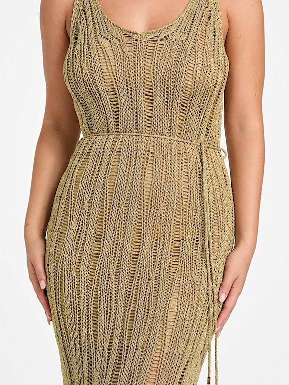 Marciano Lucky Lurex Net Maxi Dress – 10 – Gold – NWT – Flawed – $280