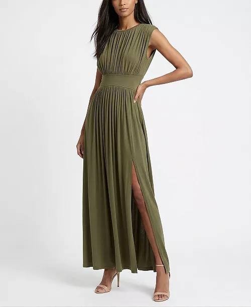 Taylor Cinched Waist Ruched Crewneck Dress Olive 10 NWT $199