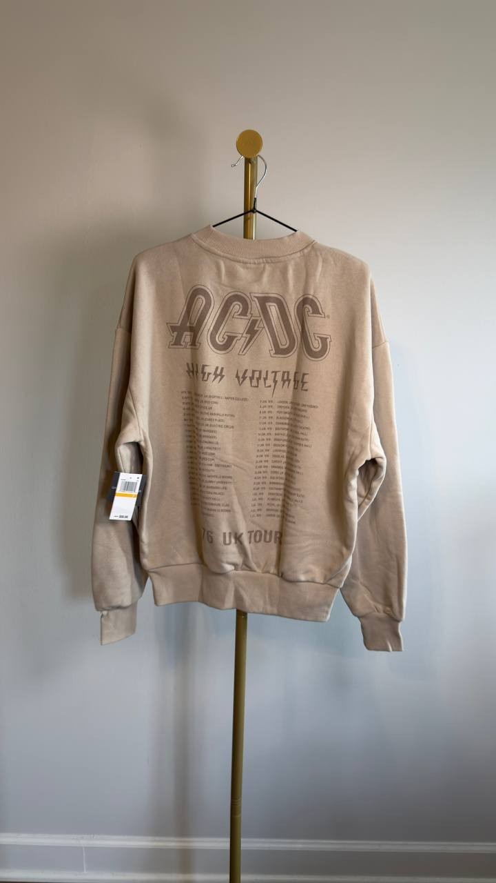AC/DC High Voltage Tour Crewneck Sweatshirt S Beige NWT $50