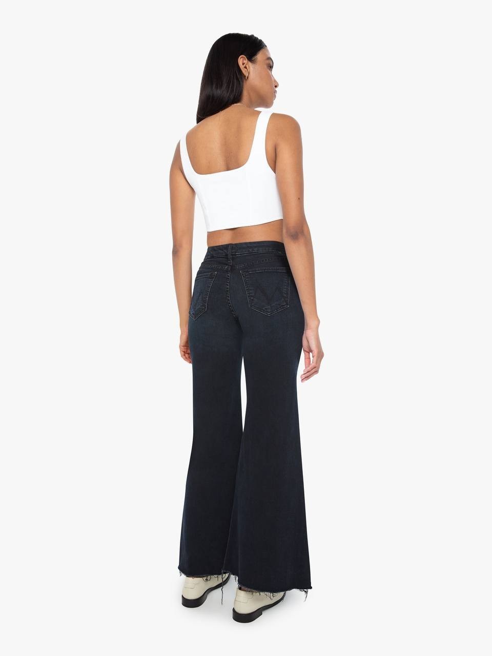 Mother The Roller Fray High-Rise Wide-Leg Jeans Night In Venice 34 NWT