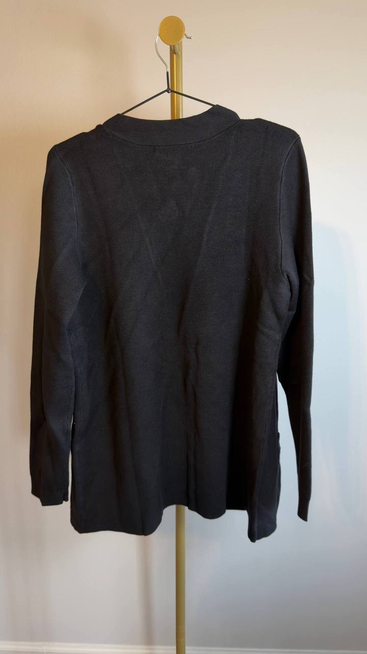Kasper Open‑Front Long‑Sleeve Cardigan Black S NWT $99