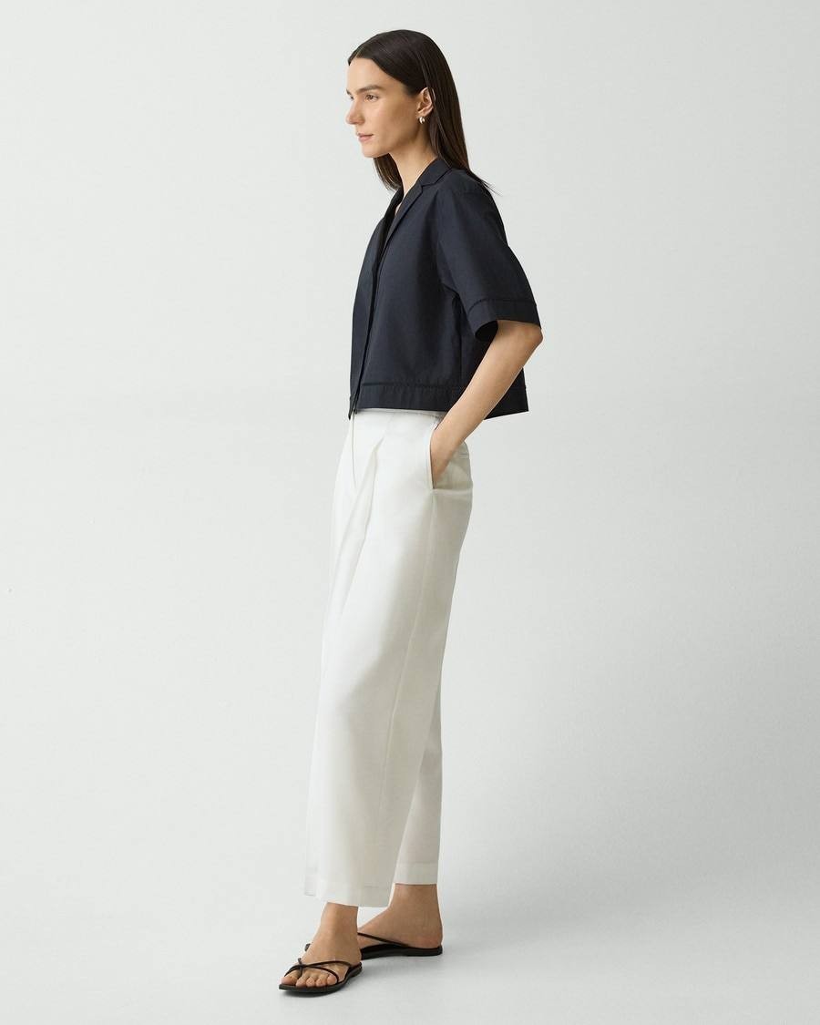 Theory Deep Pleat City Twill Wide‑Leg Pant 0 Ivory NWT $245