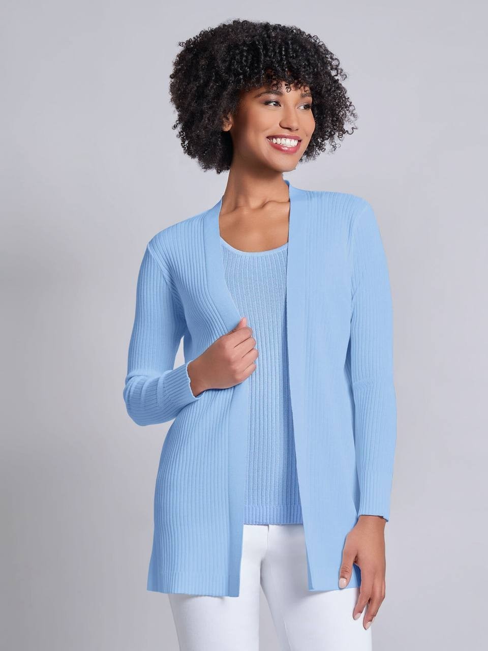 Jones New York Petite Sutton Cardigan Chintz Blue S NWT Open Front Knit