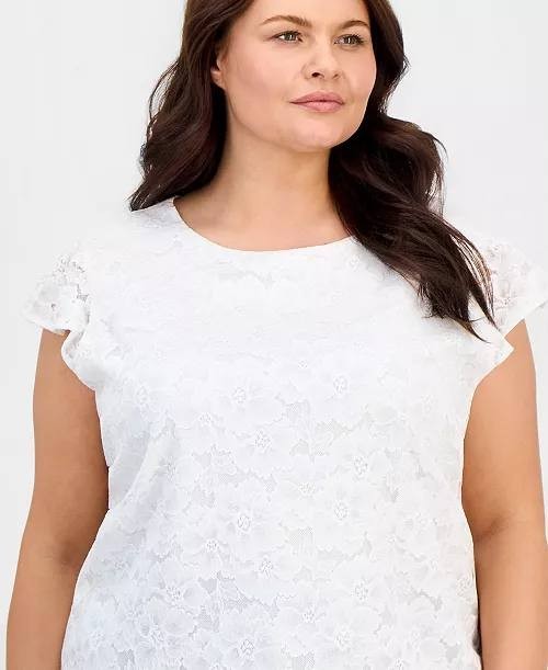 Kasper Plus Size Stretch Lace Flutter-Sleeve Top Lily White 3X NWT $69
