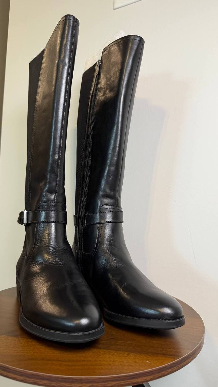Sam Edelman Perin Boots 9M Black Leather Tall Round Toe Zip New In Box msrp$225