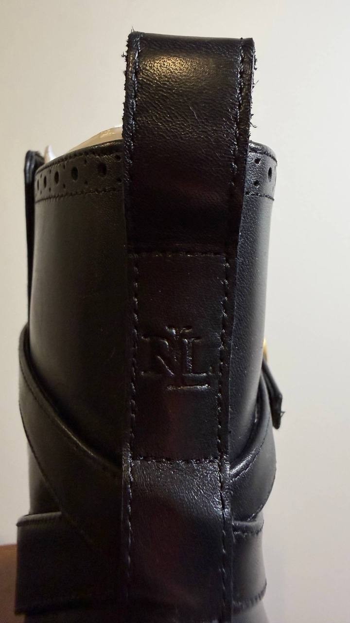 Lauren Ralph Lauren McKinsey Booties 11B Black Leather Brogue Strap NIB msrp$225