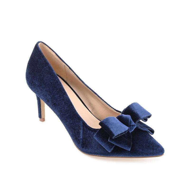 Journee Collection Crystol Pumps 7.5 Navy Velvet Bow Detail NIB