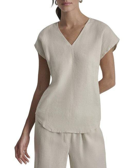 DKNY Women’s V‑Neck Linen Cap Sleeve Top Beige M NWOT $79