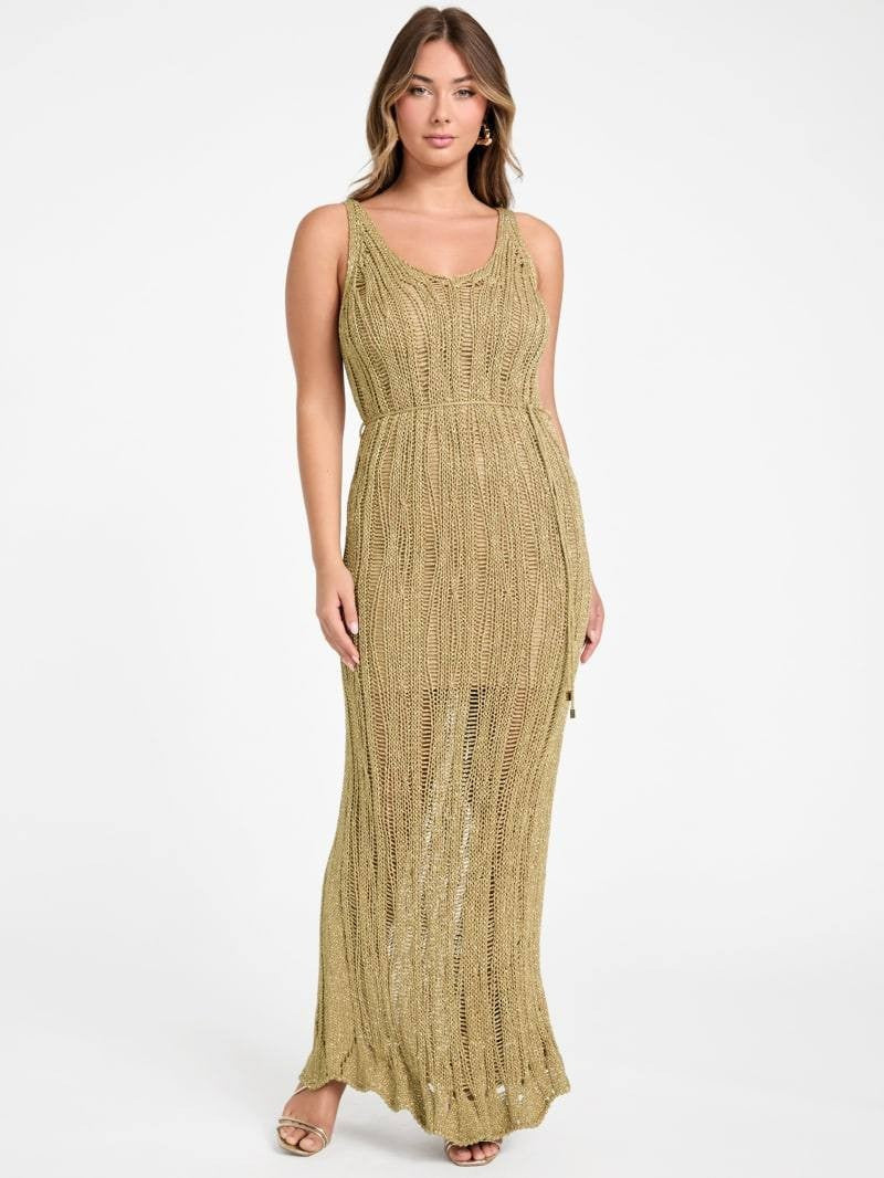 Marciano Lucky Lurex Net Maxi Dress – 10 – Gold – NWT – Flawed – $280