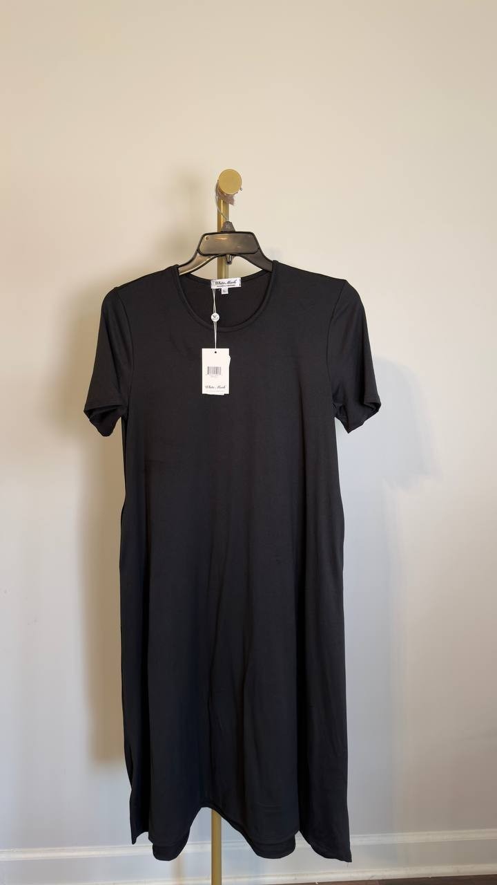 White Mark Casual T-Shirt Swing Midi Dress with Pockets Black L NWT $80