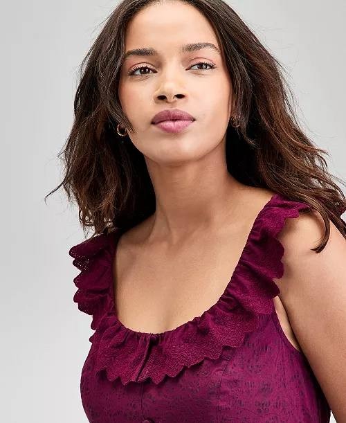 And Now This Dress PL Deep Cranberry Cotton Ruffle Scoop Maxi NWT MSRP $69