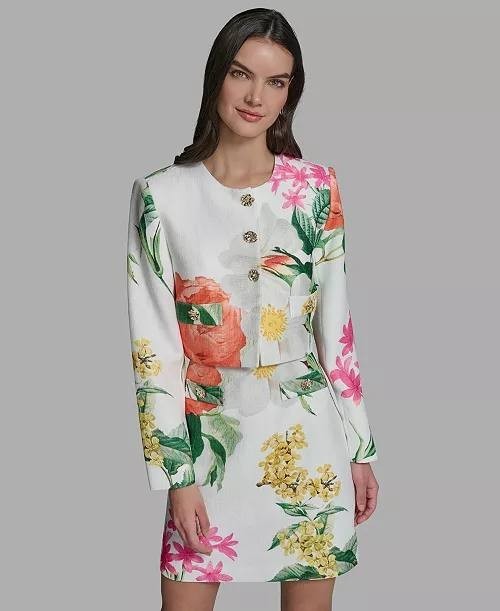 Karl Lagerfeld Paris Spring Tweed Bolero Jacket White/Camellia 10 NWOT $179