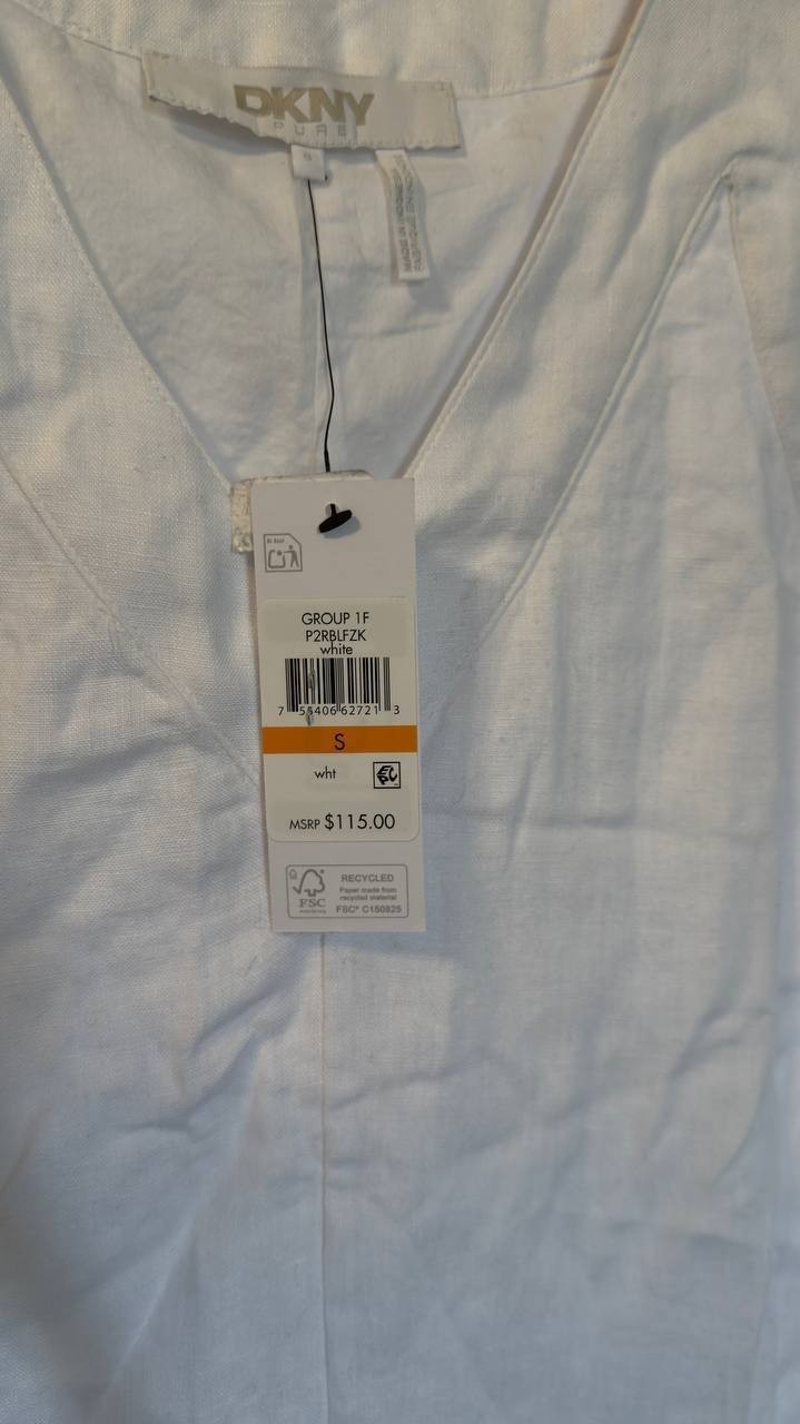 DKNY V‑Neck Linen Sleeveless Maxi Dress White S NWT $115