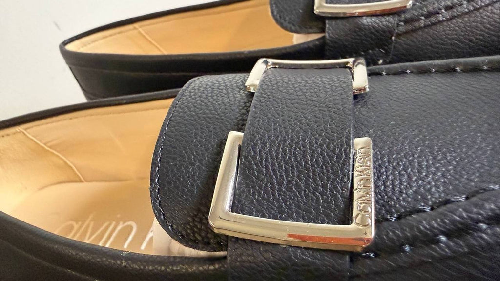 Calvin Klein Black Man‑Made Leather Slip‑On Loafers 7M New in Box $99