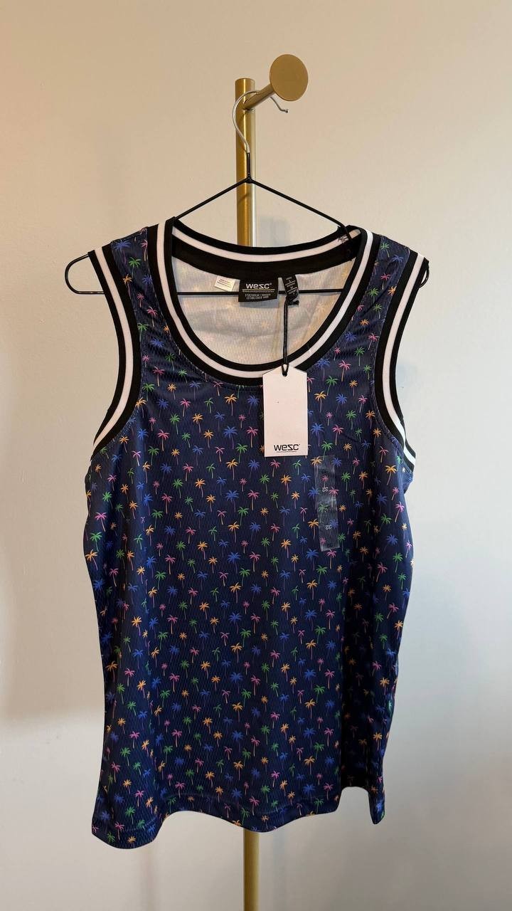 WeSC Men’s Micro Palm Basketball Tank Top Black S $49 NWT