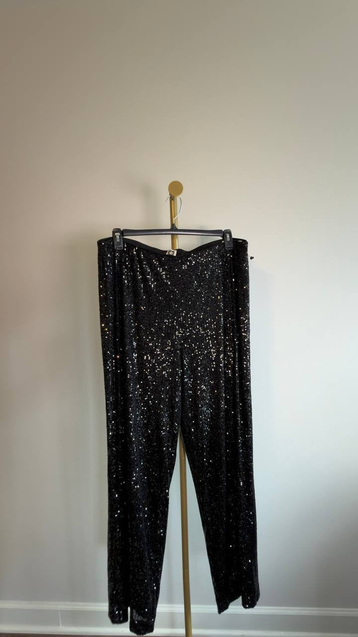 Anne Klein Sequin High‑Rise Wide‑Leg Pants Black XL NWOT $119