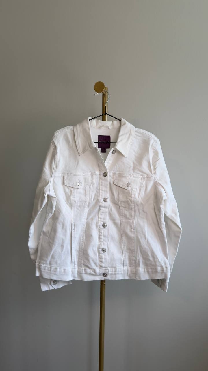Gloria Vanderbilt Amanda Classic Denim Jacket Vintage White L NWT $69