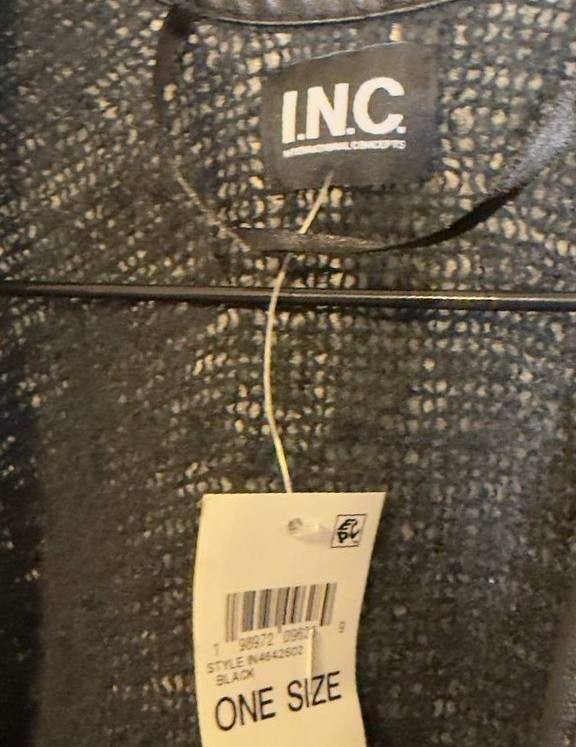 I.N.C. International Concepts Cozy Belted Ruana Topper Black One Size NWT $88