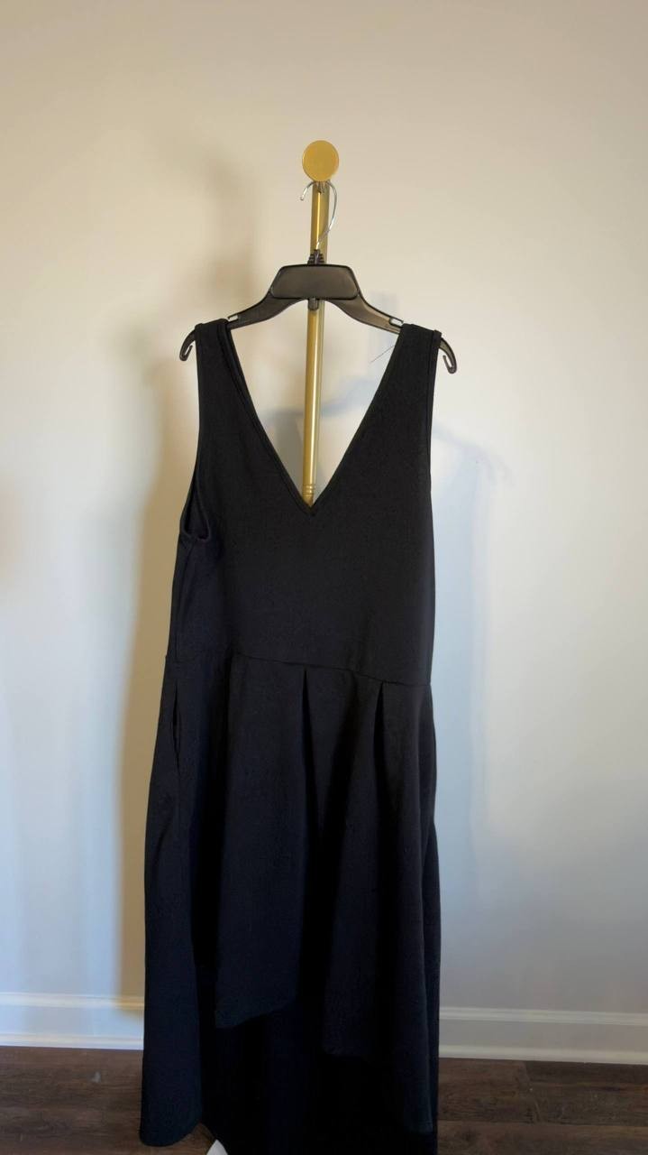 24seven Comfort Apparel Plus Midi V‑Neck Sleeveless A‑Line Dress Black 1X NWT