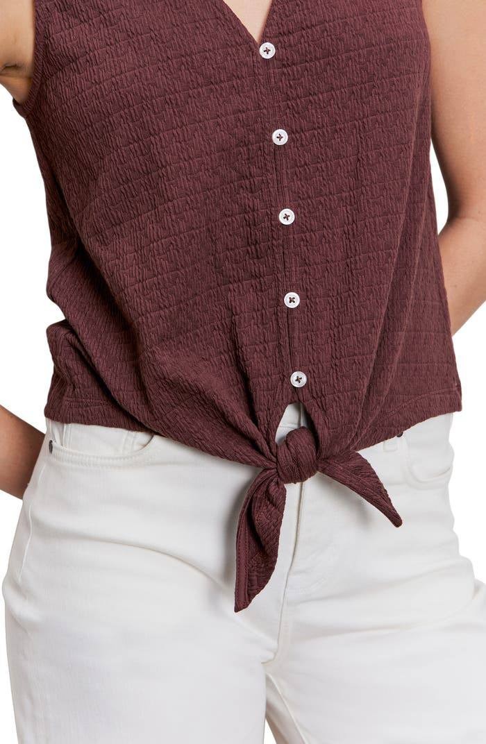 Sanctuary Vacation Textured Tie‑Front Button‑Up Tank – M – NWT