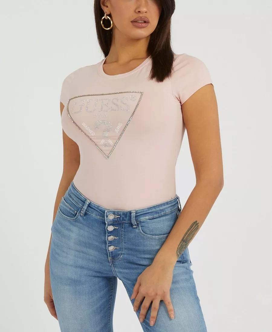 GUESS Embellished Logo T‑Shirt –Pink– Size L/G – NWT – $39