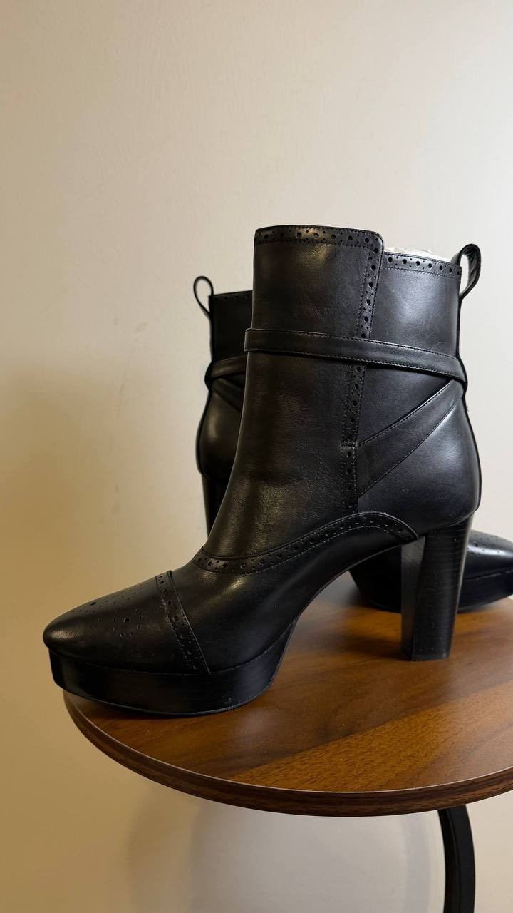 Lauren Ralph Lauren McKinsey Booties 11B Black Leather Brogue Strap NIB msrp$225