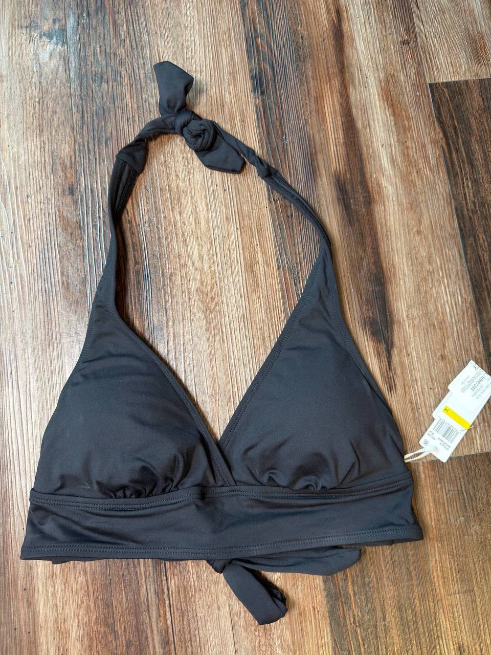 Anne Cole Solid Banded Halter Bikini Top Black M NWT $52