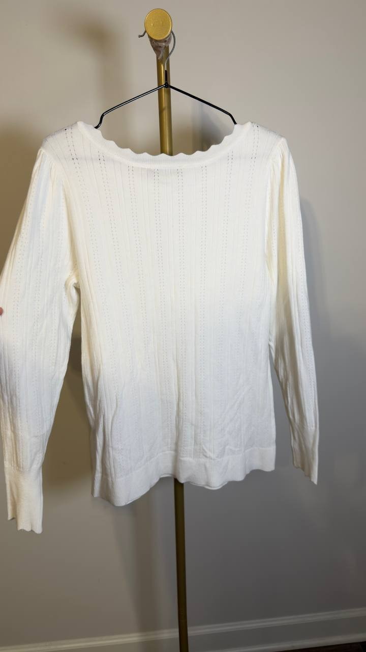 Belldini Scalloped-Trim Boat Neck Sweater White L NWT $59