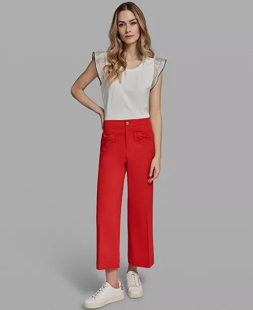 Karl Lagerfeld Mid‑Rise Straight Bow Pocket Pants Red 6 NWT $109