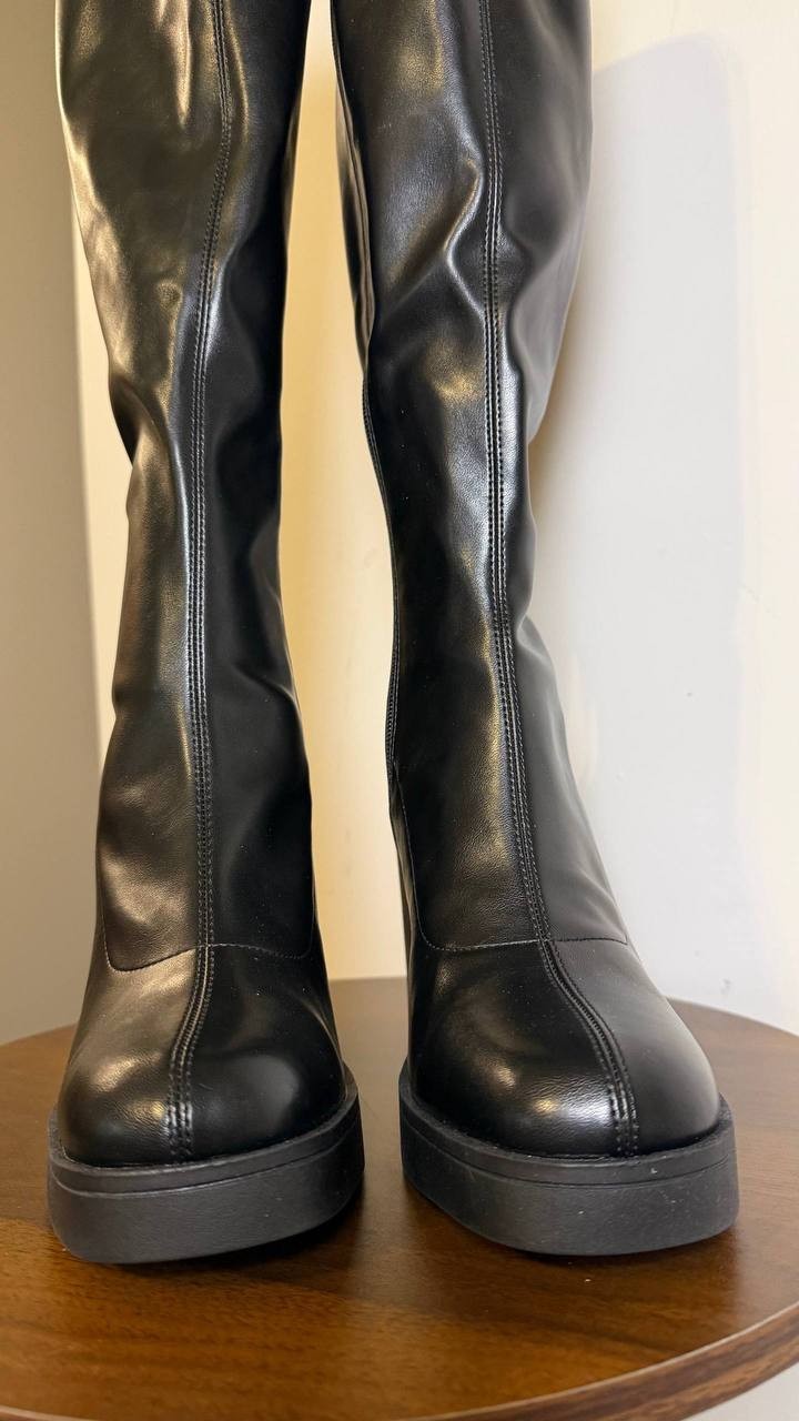 Madden Girl Dreammerr Boots 7 Black Stretch Knee‑High Block Heel NIB msrp$99
