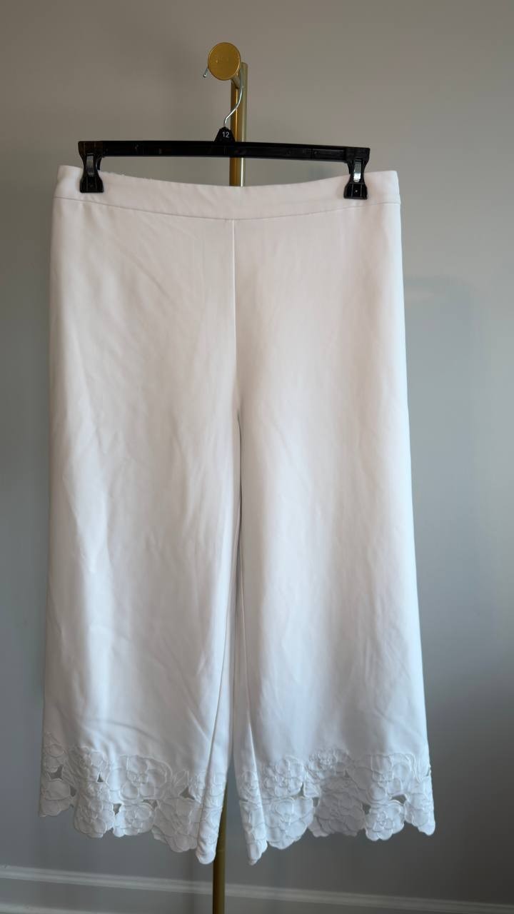 Karl Lagerfeld Paris  Floral-Hem Pull-On Pants Soft White 12 NWOT $229