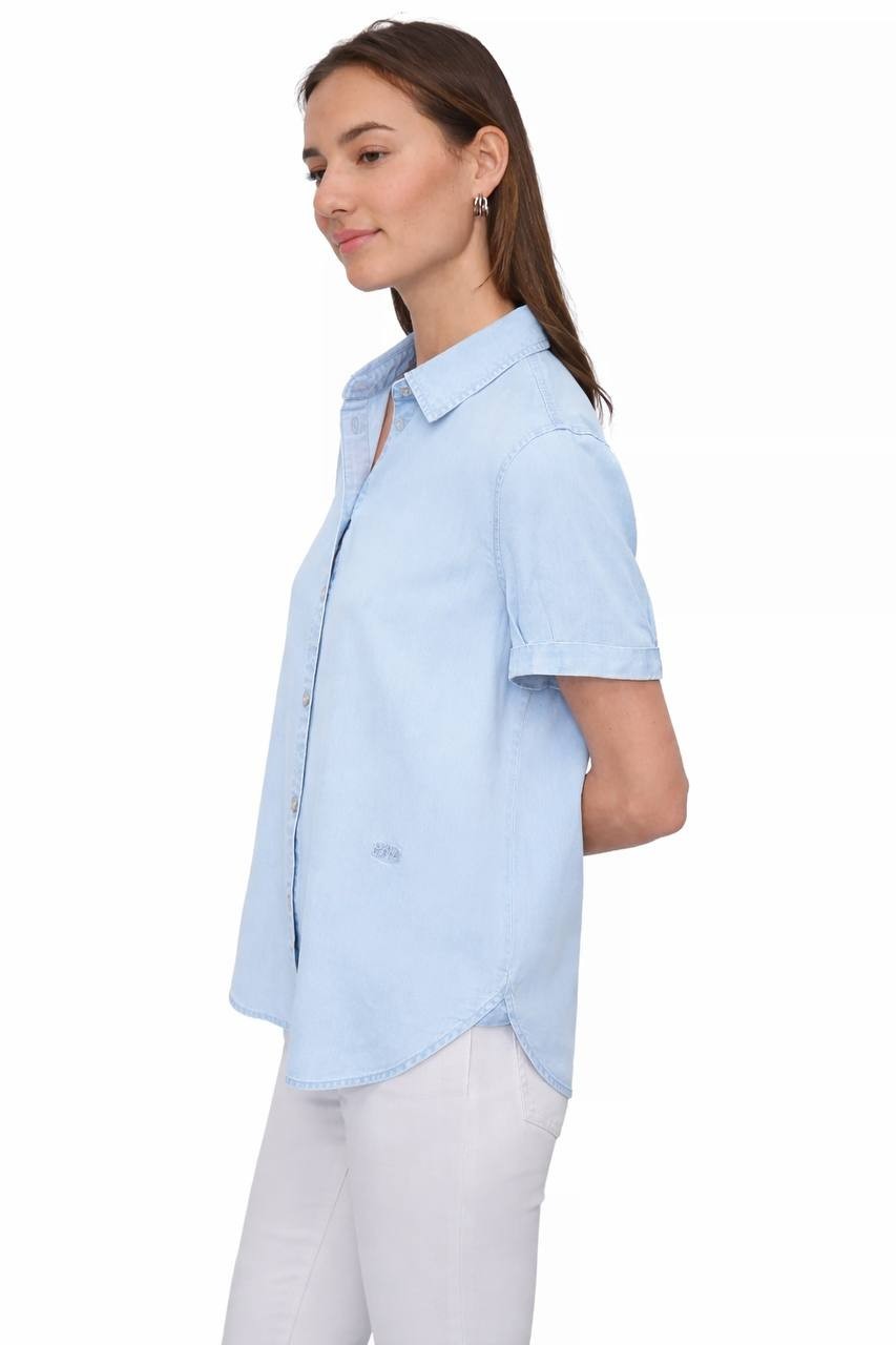 DKNY JEANS Blue Rolled Sleeve Shirt Size S NWT Casual Modern Top msrp$69