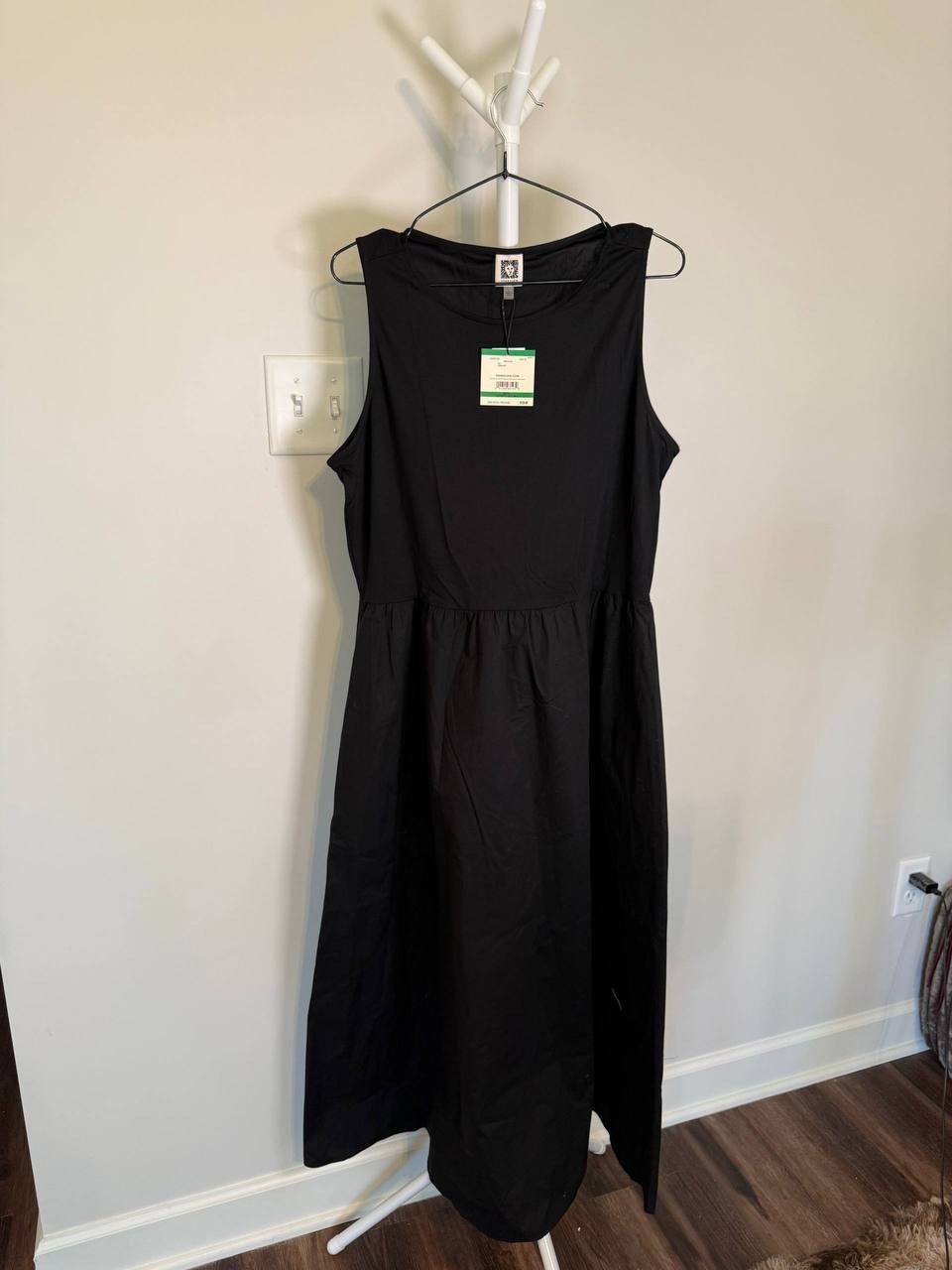 Anne Klein Sleeveless Mixed Media Midi Dress-Black-Size L-NWT-$129