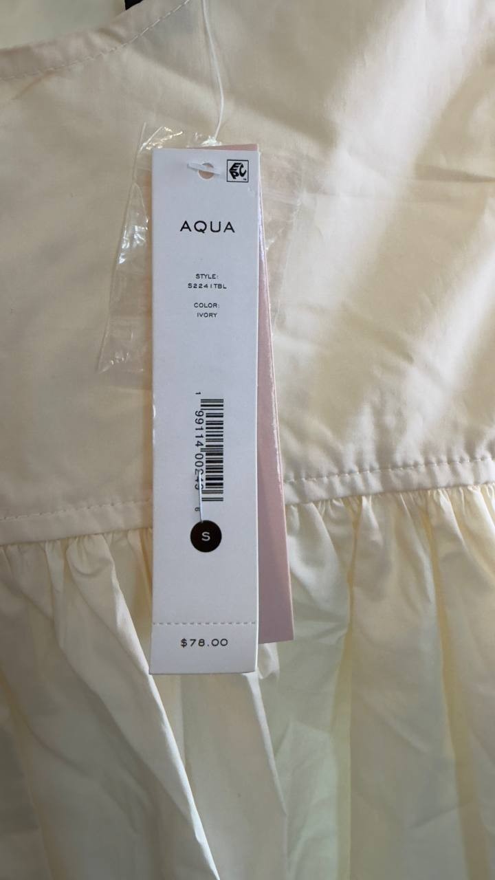 AQUA Poplin Flutter Top Ivory S NWT $78