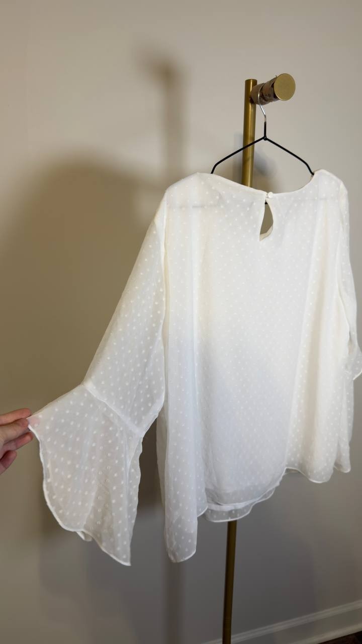 Black Label Evan-Picone Chiffon Bell 3/4 Sleeve Blouse White XL NWT $59