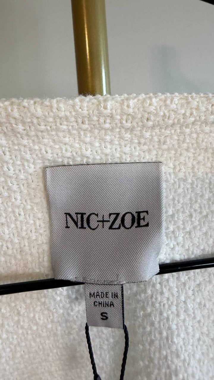NIC+ZOE Women’s Stitch Trim Knit Jacket Cream White S $218 NWT
