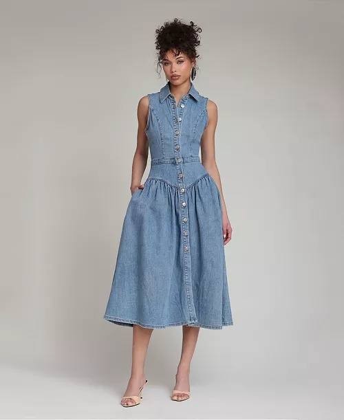 Avec Les Filles Spread Collar Snap-Front Midi Dress Satin Wash 8 NWOT $169