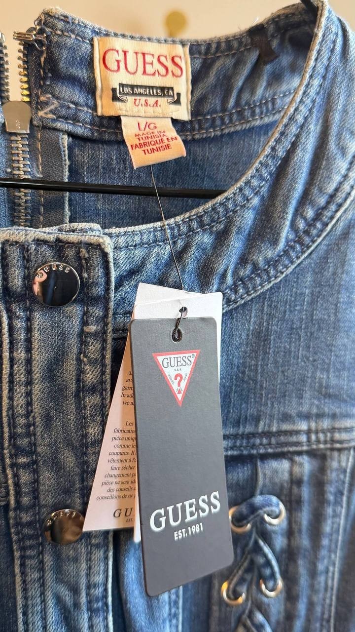 Guess Lisbeth Midi Denim Dress Lace Up Blue Size L NWT $188