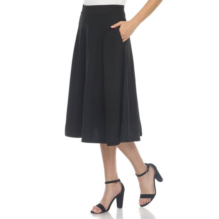 White Mark Flared Midi Skirt – Size 1XL – NWT – Black High-Waisted Stretch Knit